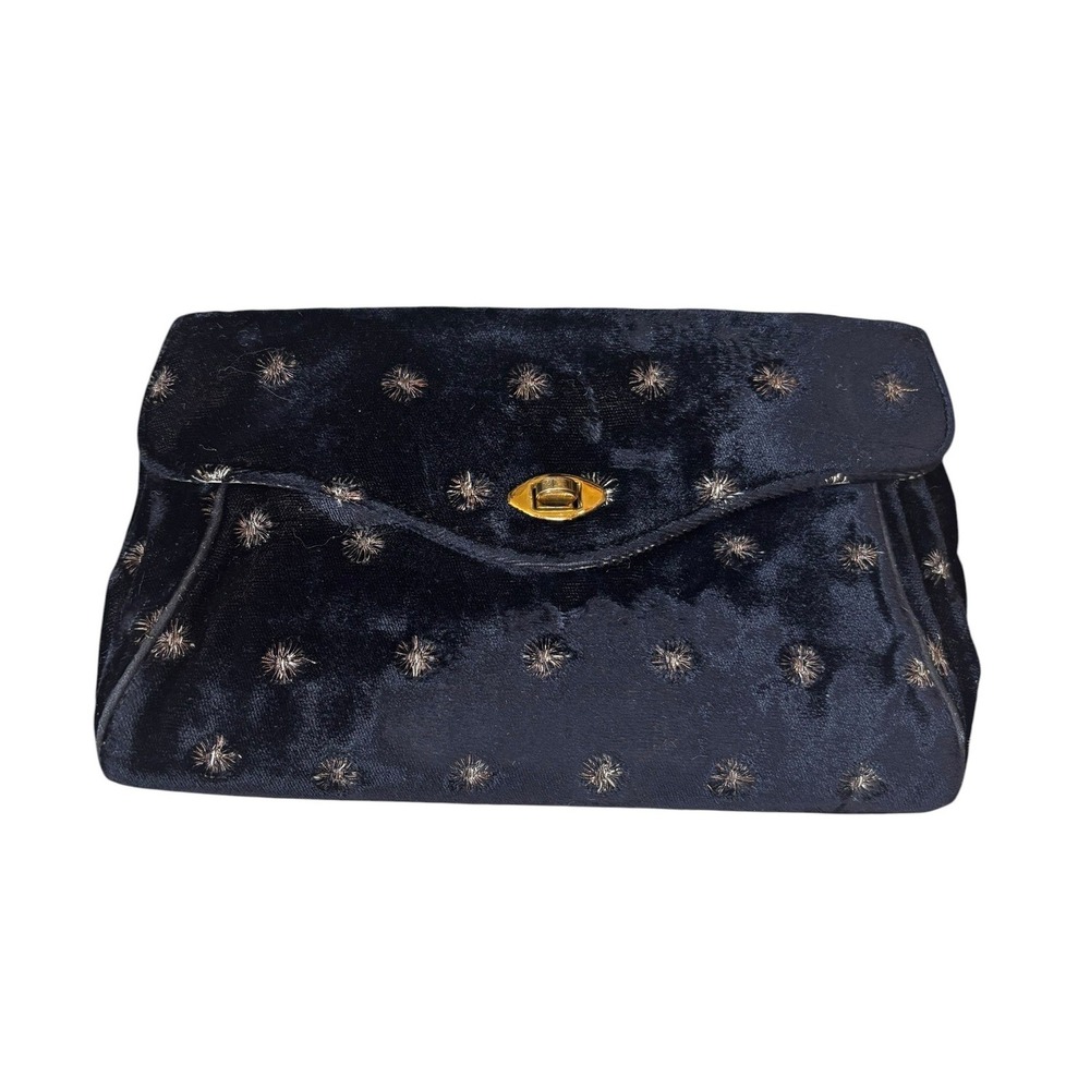 Vintage Britemode Clutch Bag Small Black Velvet  Embroidered Evening Formal
